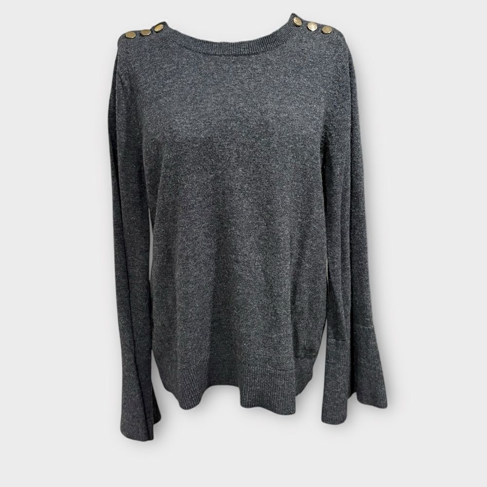 LOFT Gray Button-Shoulder Bell Sleeve Women's Sweater Size M